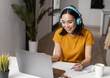 woman attending online class