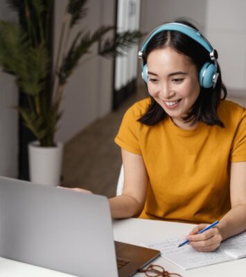 woman attending online class